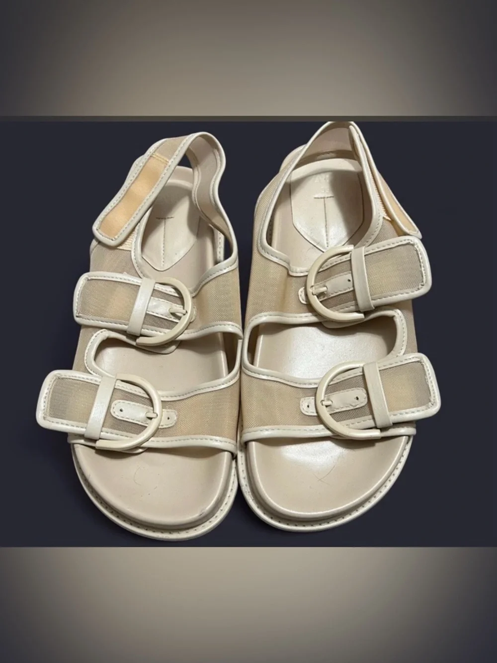 Zara Mesh Beige Buckle Sandals - Picture 1 of 6